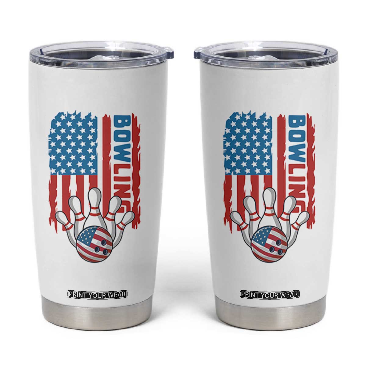 American Flag Patriotic Bowling Tumbler Cup Bowler Gift TS12 White Print Your Wear