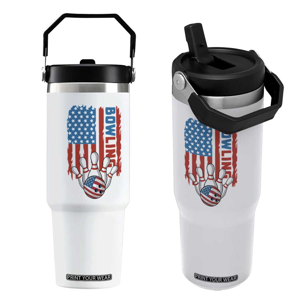 American Flag Patriotic Bowling Flip Straw Tumbler Bowler Gift TS12 One Size: 30 oz White Print Your Wear