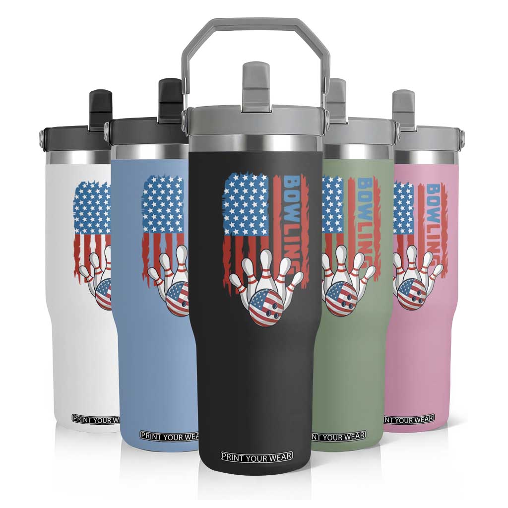 American Flag Patriotic Bowling Flip Straw Tumbler Bowler Gift TS12 Print Your Wear