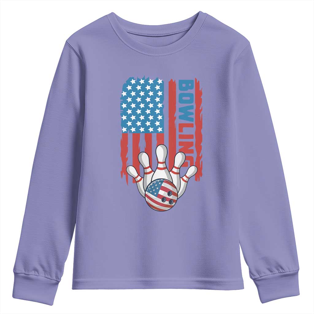 American Flag Patriotic Bowling Youth Sweatshirt Bowler Gift TS12 Violet Print Your Wear