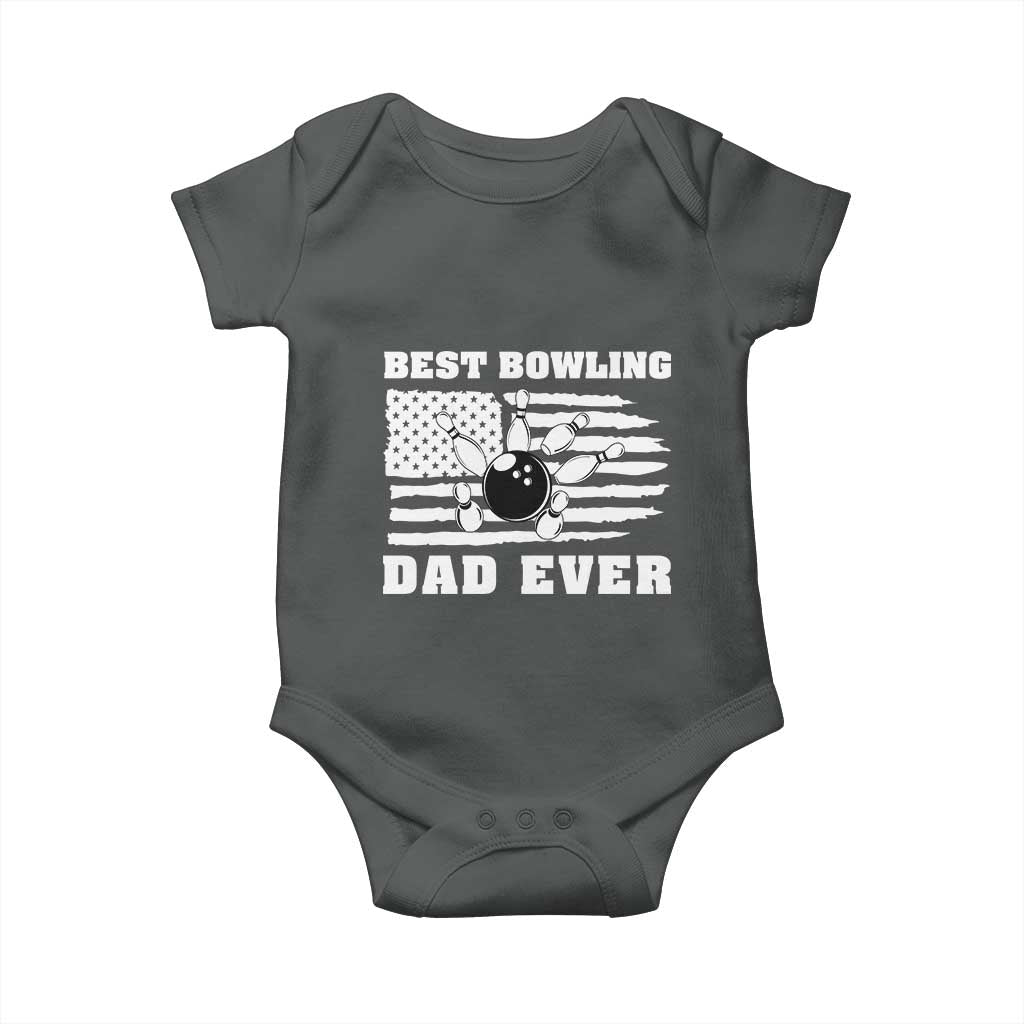 Best Bowling Dad Ever Baby Onesie American Flag Patriotic Bowler Gift TS12 Dark Heather Print Your Wear