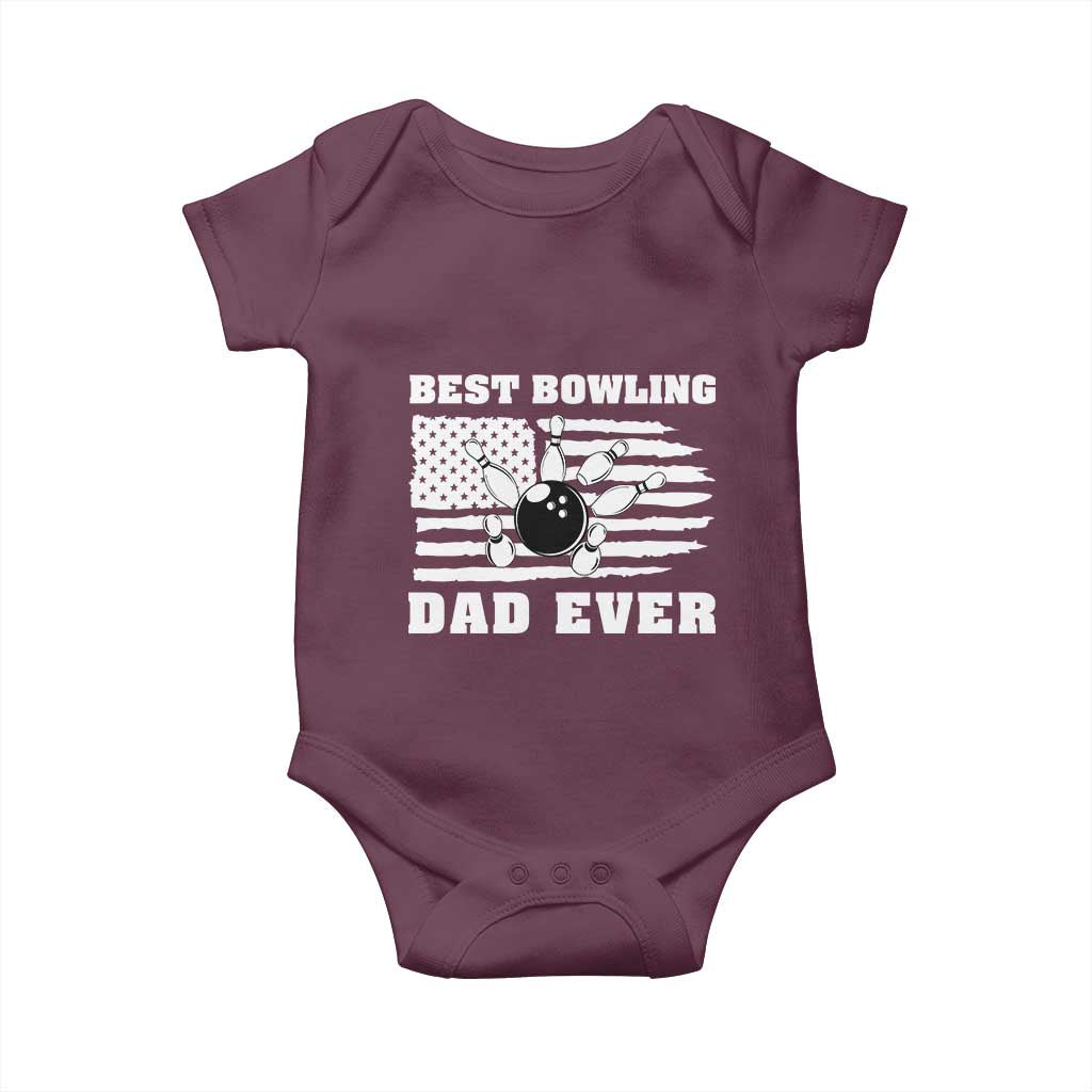 Best Bowling Dad Ever Baby Onesie American Flag Patriotic Bowler Gift TS12 Maroon Print Your Wear