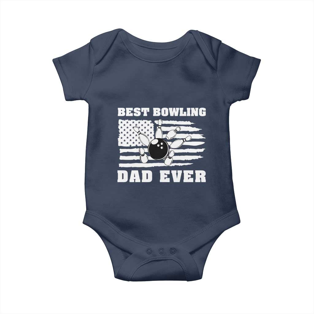 Best Bowling Dad Ever Baby Onesie American Flag Patriotic Bowler Gift TS12 Navy Print Your Wear