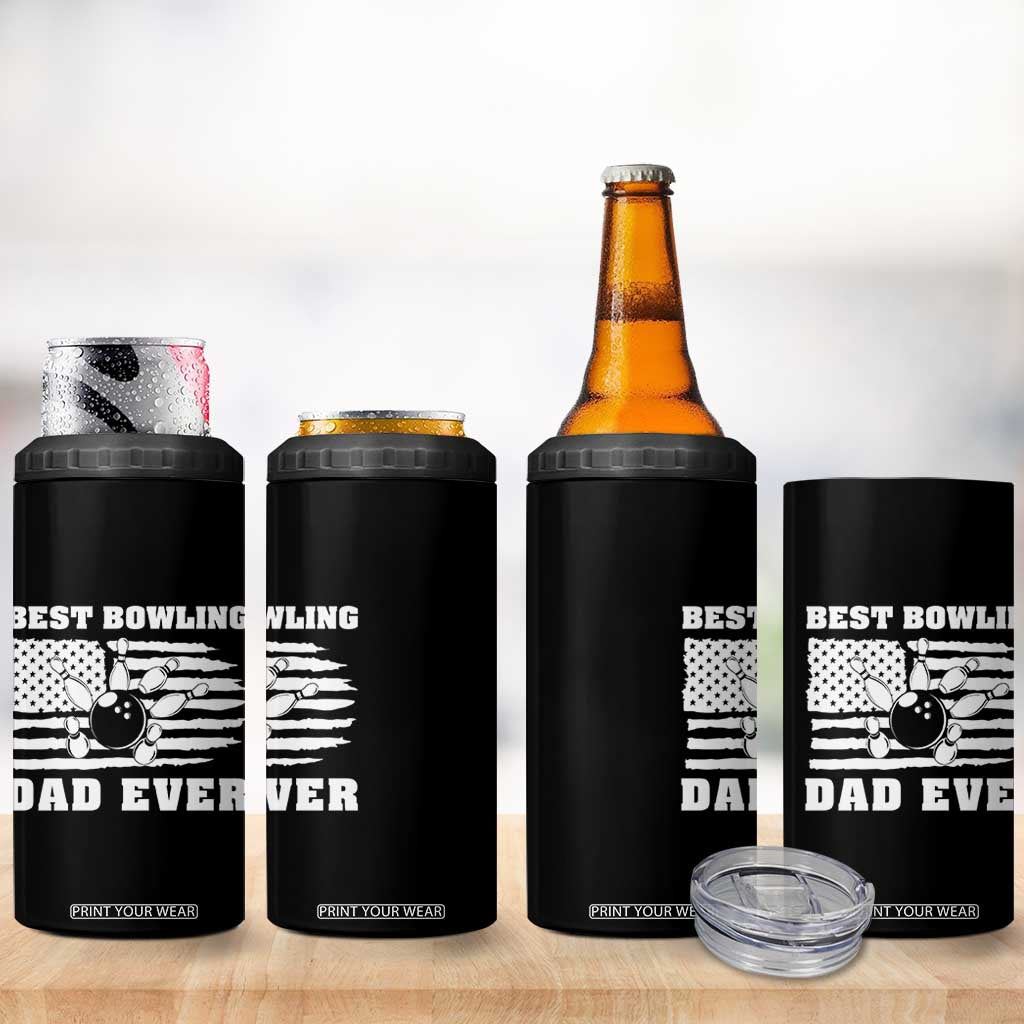 Best Bowling Dad Ever 4 in 1 Can Cooler Tumbler American Flag Patriotic Bowler Gift TS12 Print Your Wear