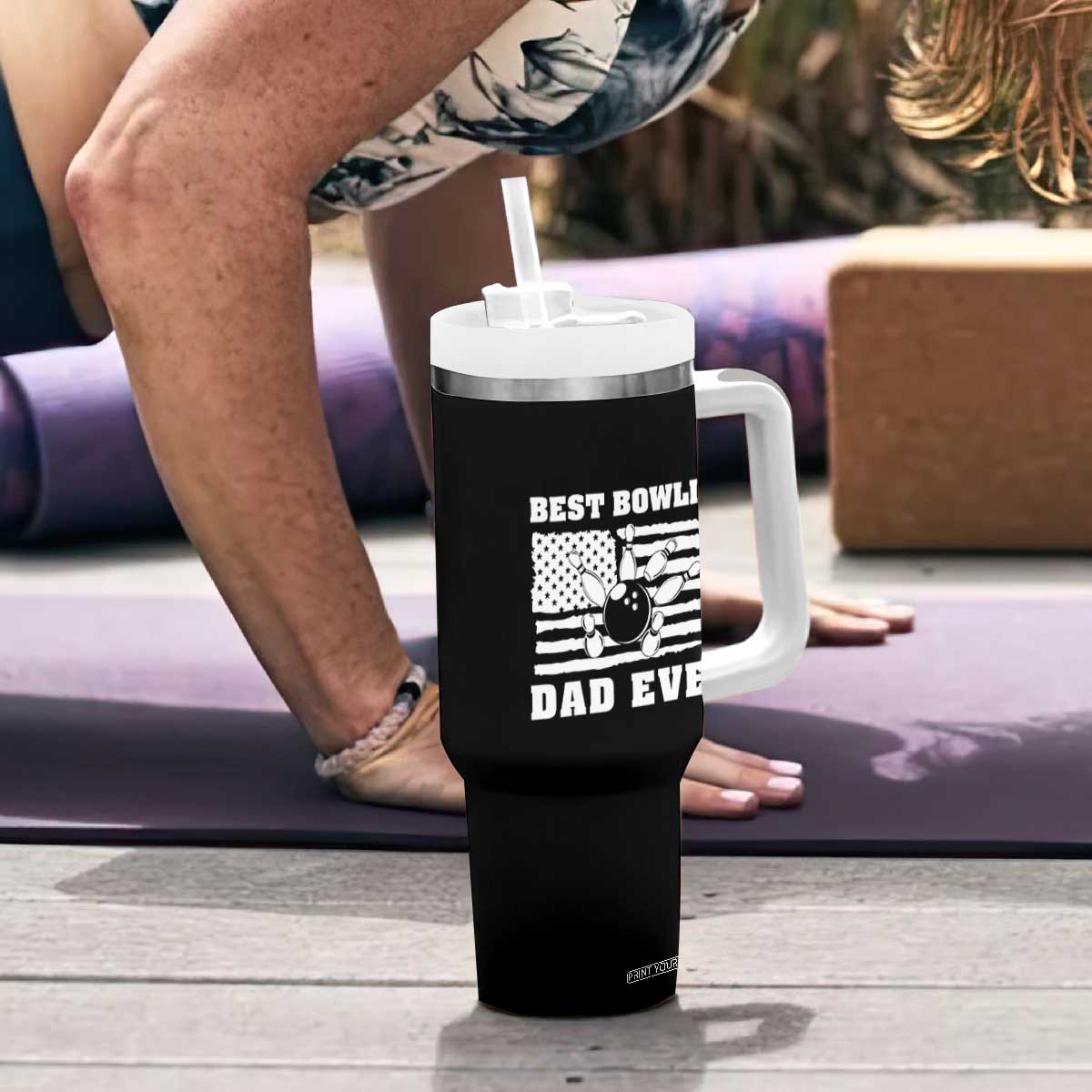 Best Bowling Dad Ever Tumbler With Handle American Flag Patriotic Bowler Gift TS12 Print Your Wear