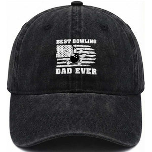 Best Bowling Dad Ever Washed Cotton Baseball Cap American Flag Patriotic Bowler Gift TS12 Washed Cap Universal Fit Black Print Your Wear