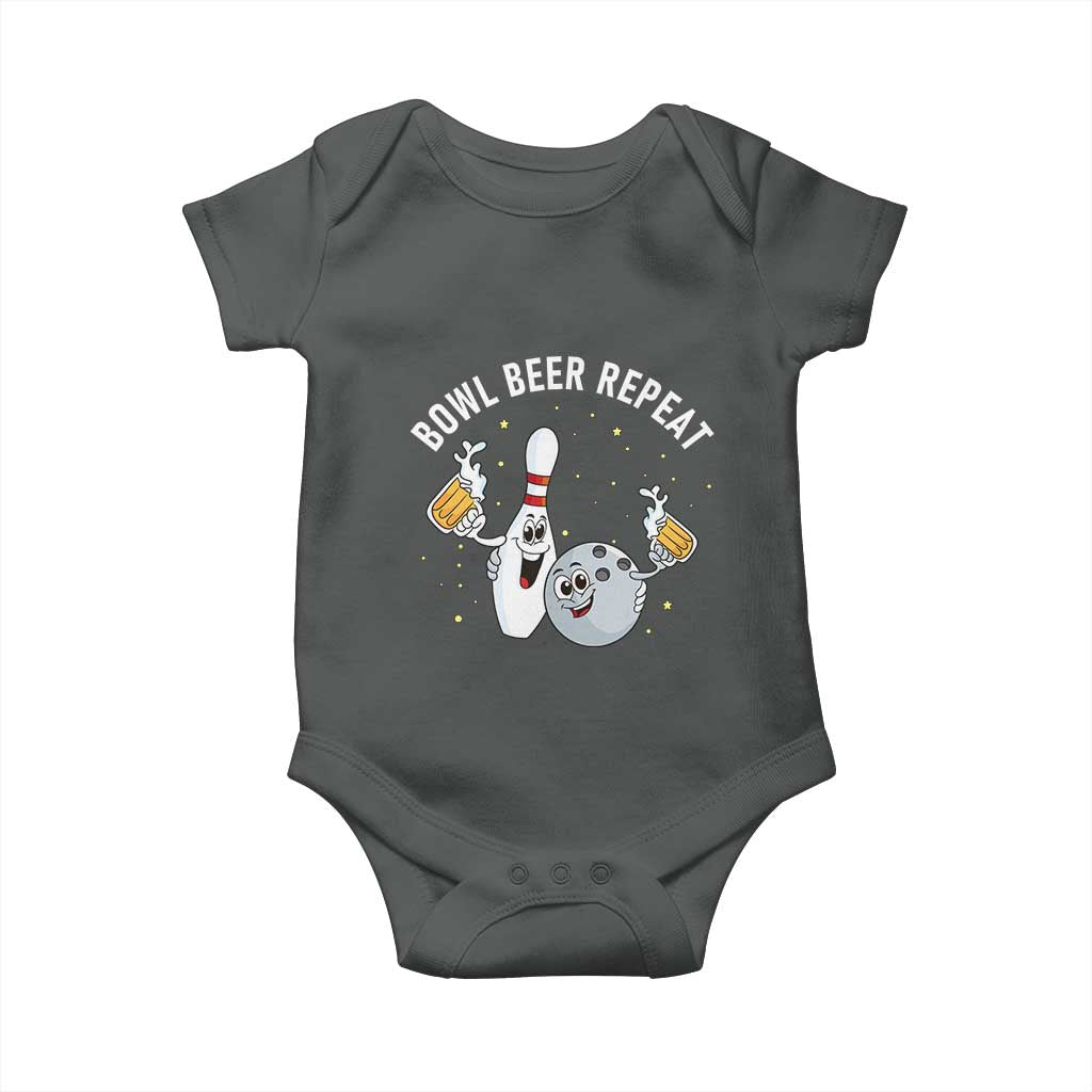 Funny Bowling Beer Lover Gift Baby Onesie Bowl Beer Repeat TS12 Dark Heather Print Your Wear
