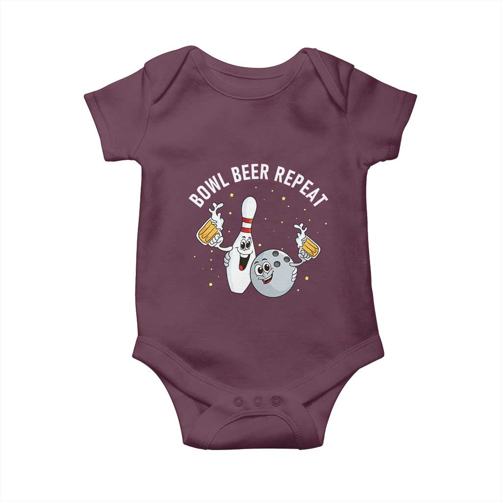 Funny Bowling Beer Lover Gift Baby Onesie Bowl Beer Repeat TS12 Maroon Print Your Wear