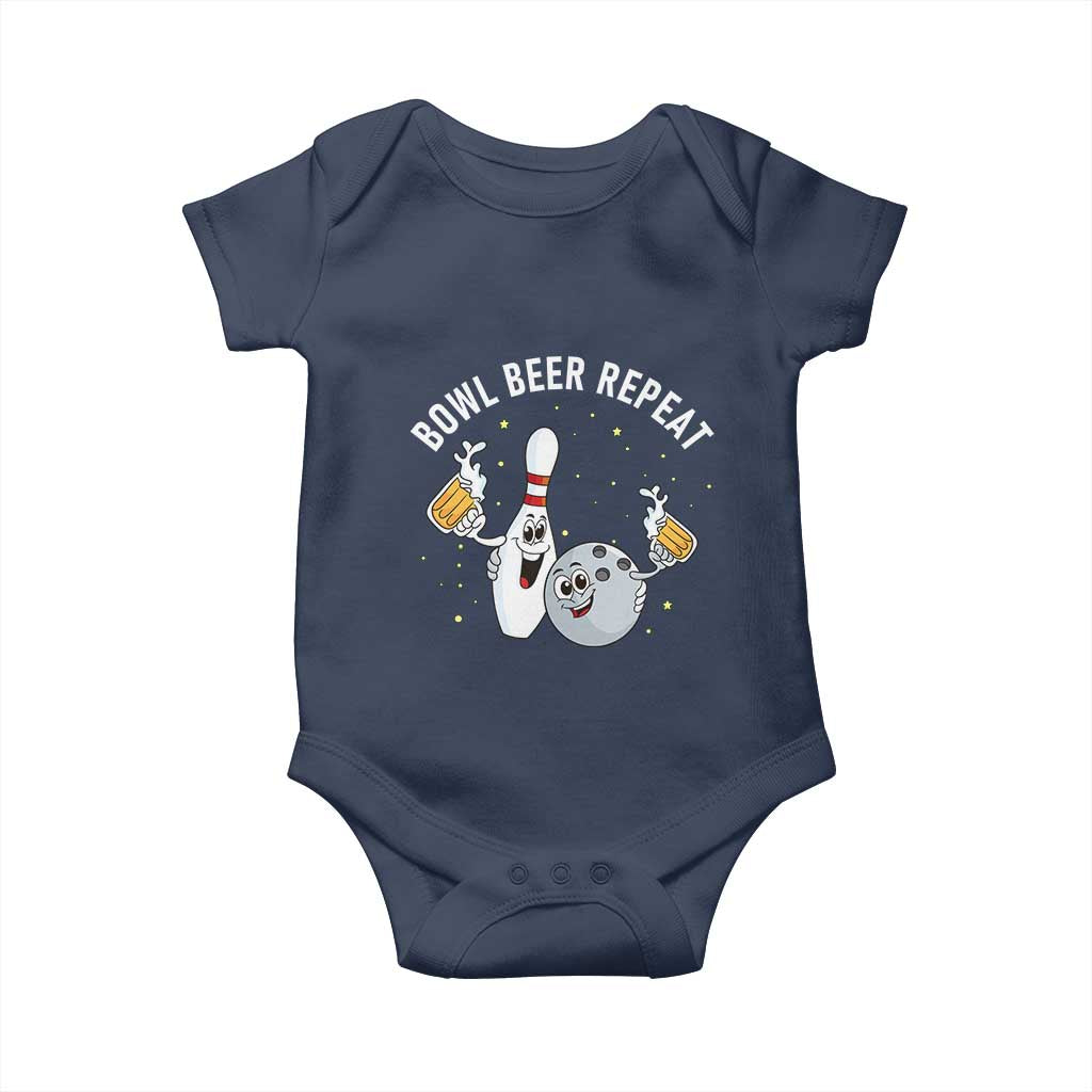 Funny Bowling Beer Lover Gift Baby Onesie Bowl Beer Repeat TS12 Navy Print Your Wear