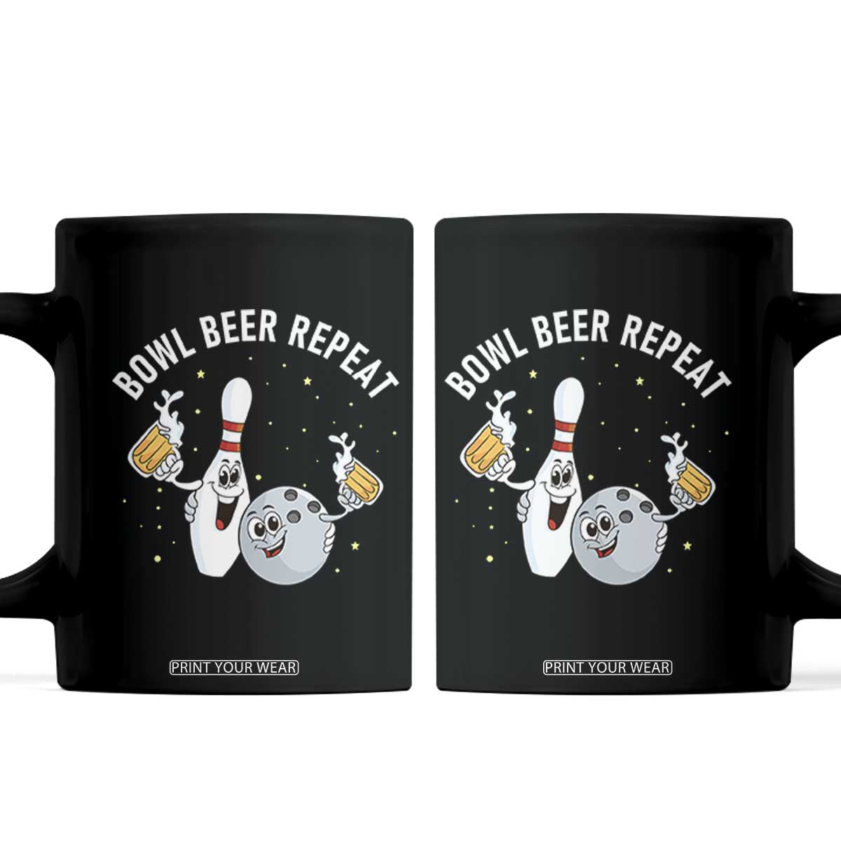 Funny Bowling Beer Lover Gift Coffee Mug Bowl Beer Repeat TS12 Black Print Your Wear