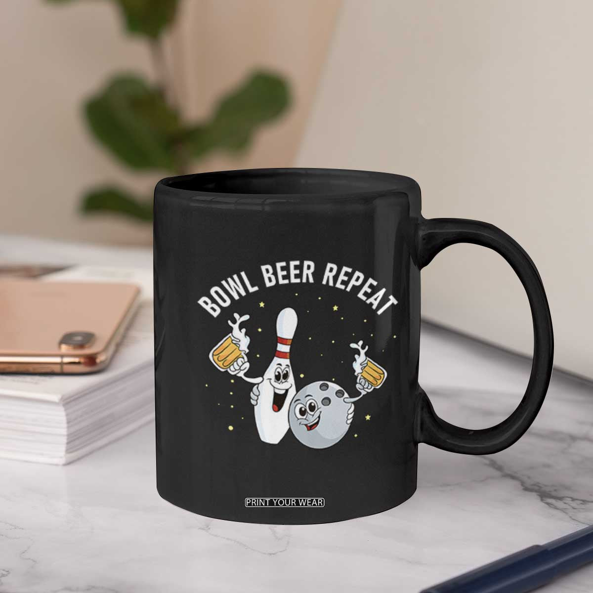 Funny Bowling Beer Lover Gift Coffee Mug Bowl Beer Repeat TS12 Print Your Wear