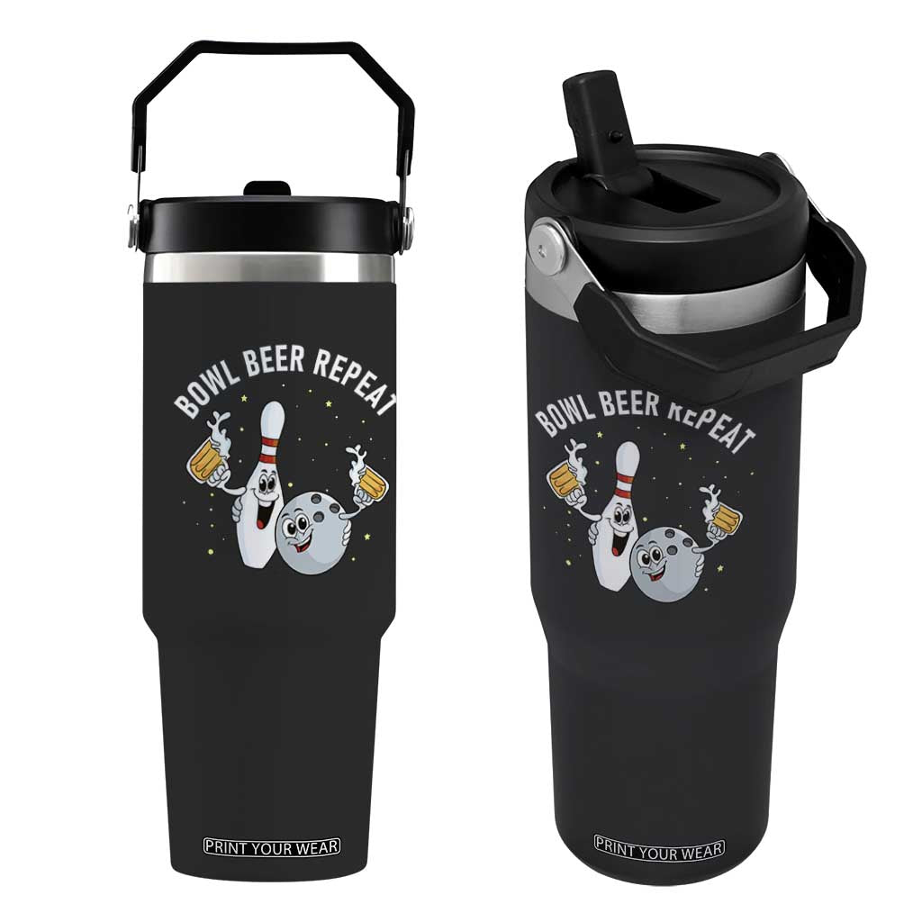 Funny Bowling Beer Lover Gift Flip Straw Tumbler Bowl Beer Repeat TS12 One Size: 30 oz Black Print Your Wear