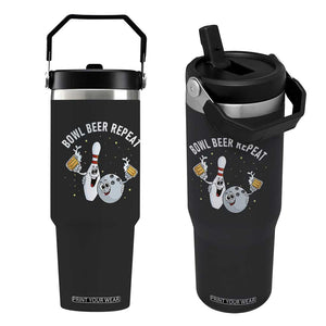 Funny Bowling Beer Lover Gift Flip Straw Tumbler Bowl Beer Repeat TS12 One Size: 30 oz Black Print Your Wear