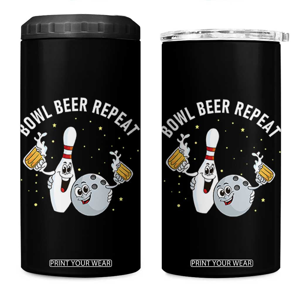Funny Bowling Beer Lover Gift 4 in 1 Can Cooler Tumbler Bowl Beer Repeat TS12 One Size: 16 oz Black Print Your Wear