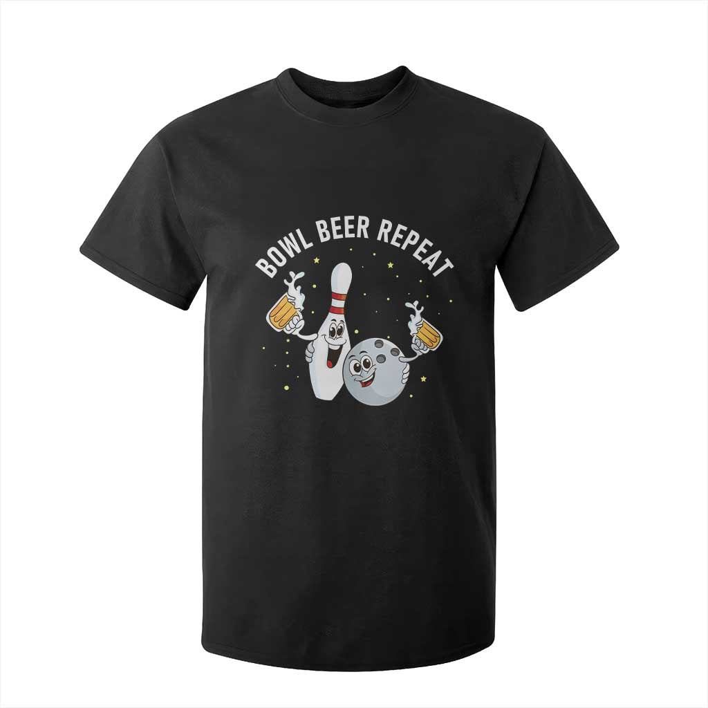 Funny Bowling Beer Lover Gift T Shirt For Kid Bowl Beer Repeat TS12 Black Print Your Wear