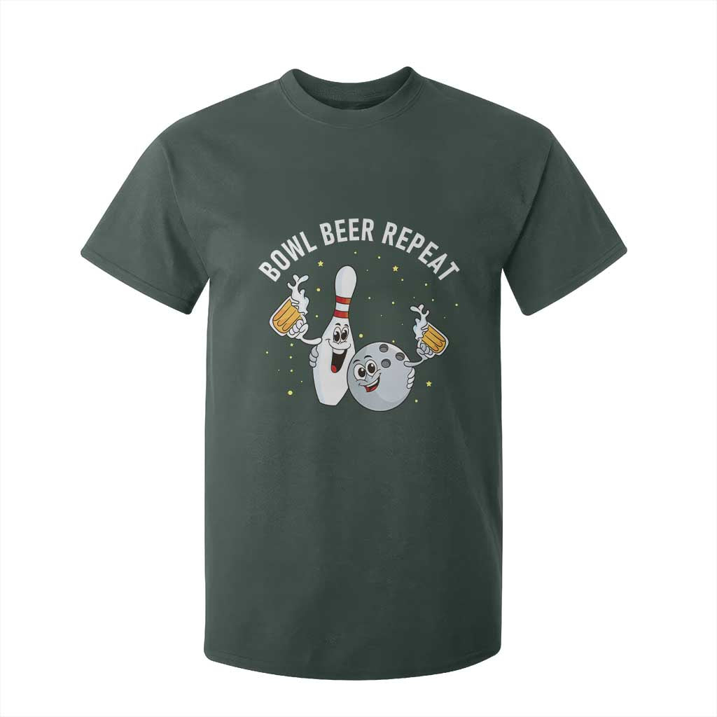 Funny Bowling Beer Lover Gift T Shirt For Kid Bowl Beer Repeat TS12 Dark Forest Green Print Your Wear