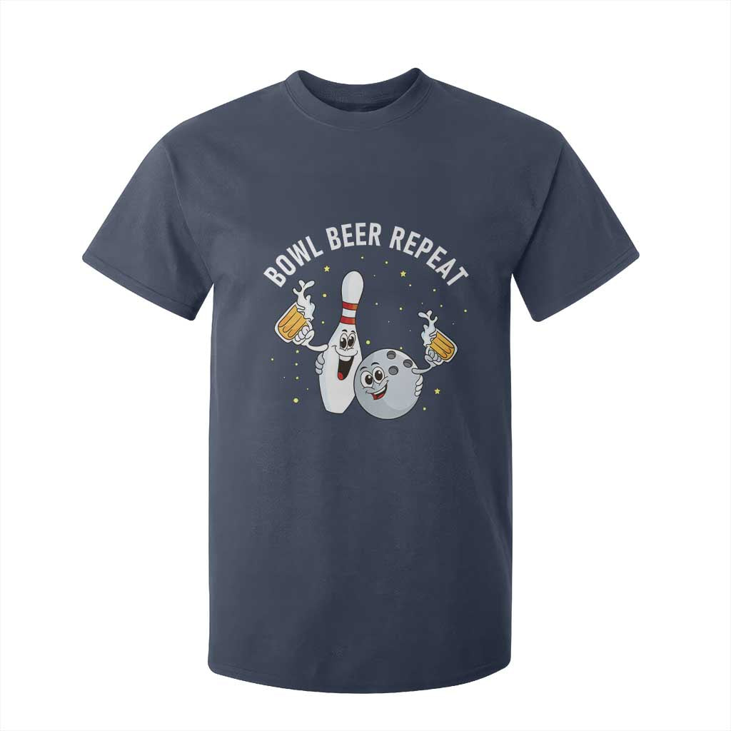 Funny Bowling Beer Lover Gift T Shirt For Kid Bowl Beer Repeat TS12 Navy Print Your Wear