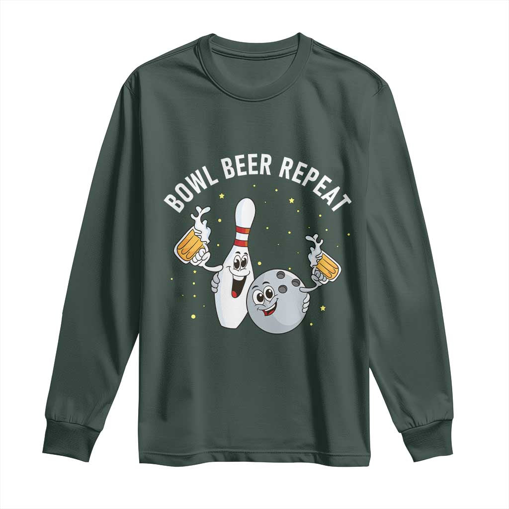 Funny Bowling Beer Lover Gift Long Sleeve Shirt Bowl Beer Repeat TS12 Dark Forest Green Print Your Wear
