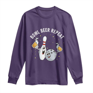 Funny Bowling Beer Lover Gift Long Sleeve Shirt Bowl Beer Repeat TS12 Purple Print Your Wear
