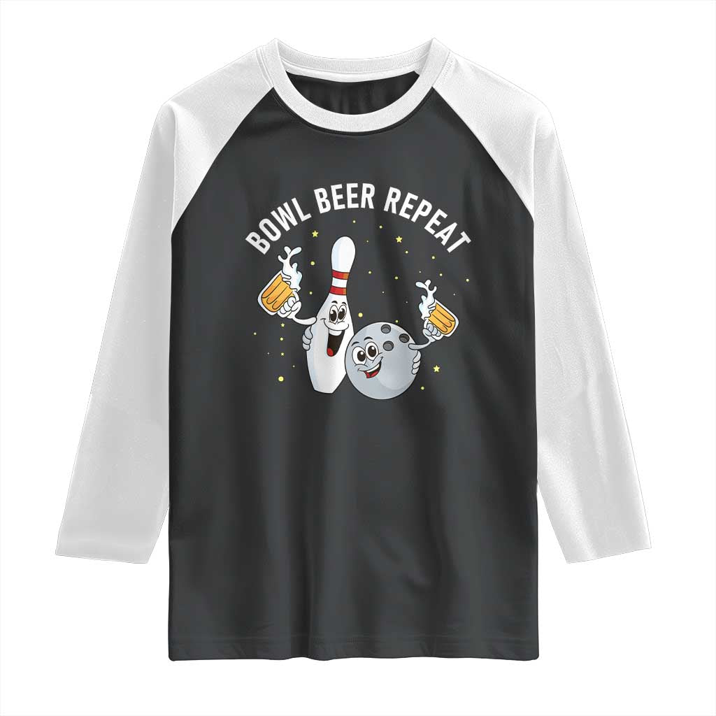 Funny Bowling Beer Lover Gift Raglan Shirt Bowl Beer Repeat TS12 Black White Print Your Wear