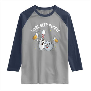Funny Bowling Beer Lover Gift Raglan Shirt Bowl Beer Repeat TS12 Sport Gray Navy Print Your Wear