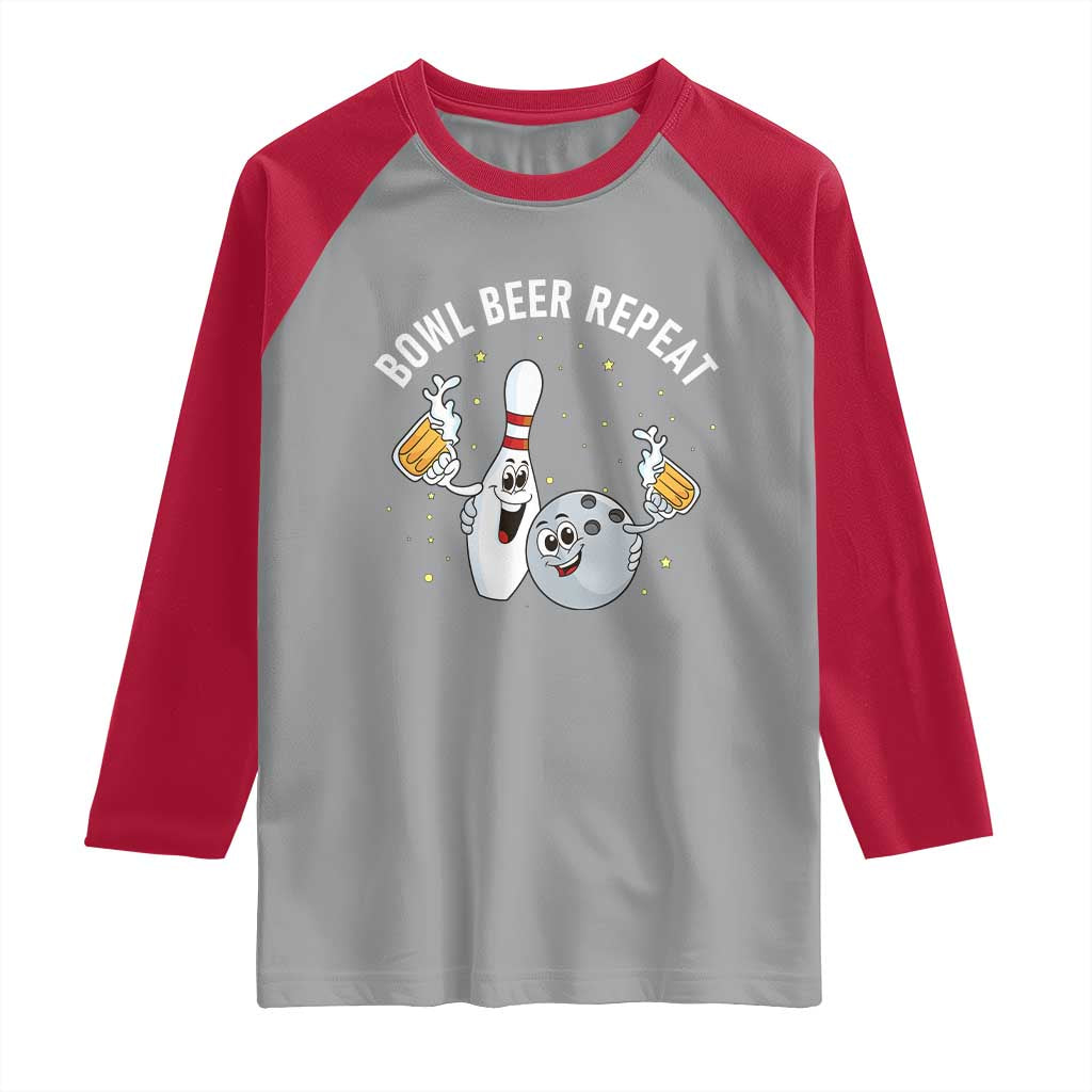 Funny Bowling Beer Lover Gift Raglan Shirt Bowl Beer Repeat TS12 Sport Gray Red Print Your Wear