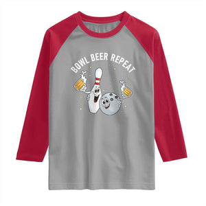 Funny Bowling Beer Lover Gift Raglan Shirt Bowl Beer Repeat TS12 Sport Gray Red Print Your Wear