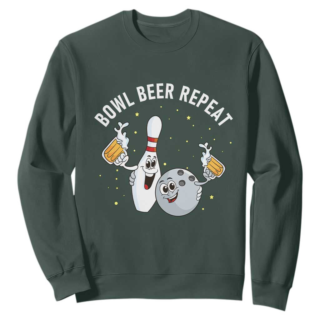 Funny Bowling Beer Lover Gift Sweatshirt Bowl Beer Repeat TS12 Dark Forest Green Print Your Wear