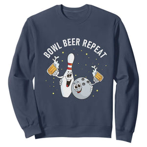 Funny Bowling Beer Lover Gift Sweatshirt Bowl Beer Repeat TS12 Navy Print Your Wear