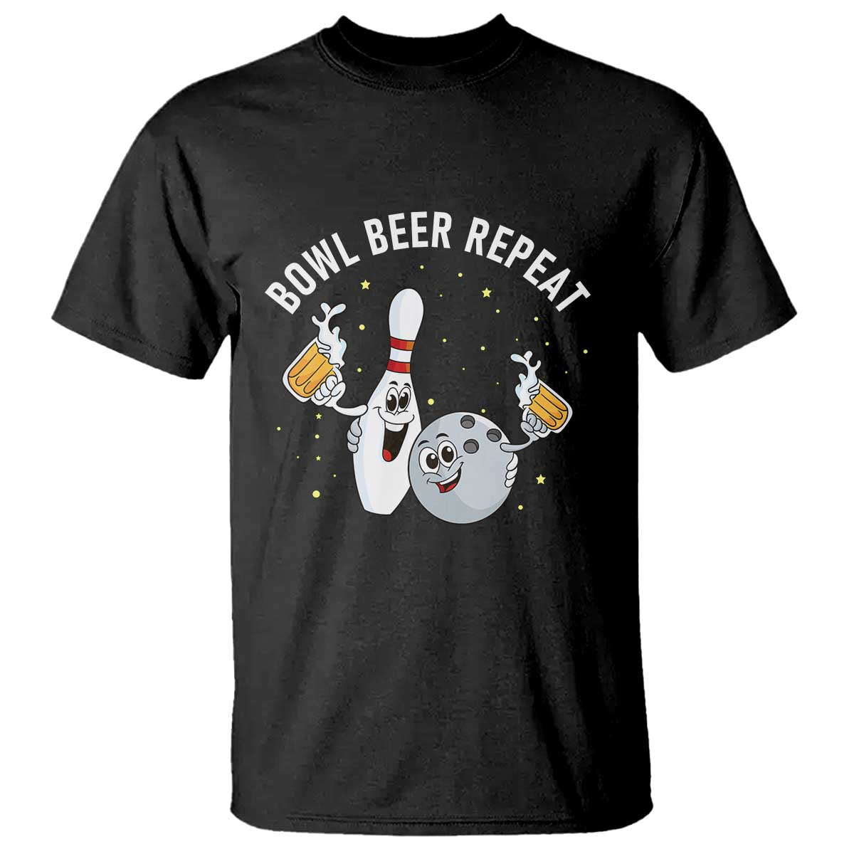 Funny Bowling Beer Lover Gift T Shirt Bowl Beer Repeat TS12 Black Print Your Wear