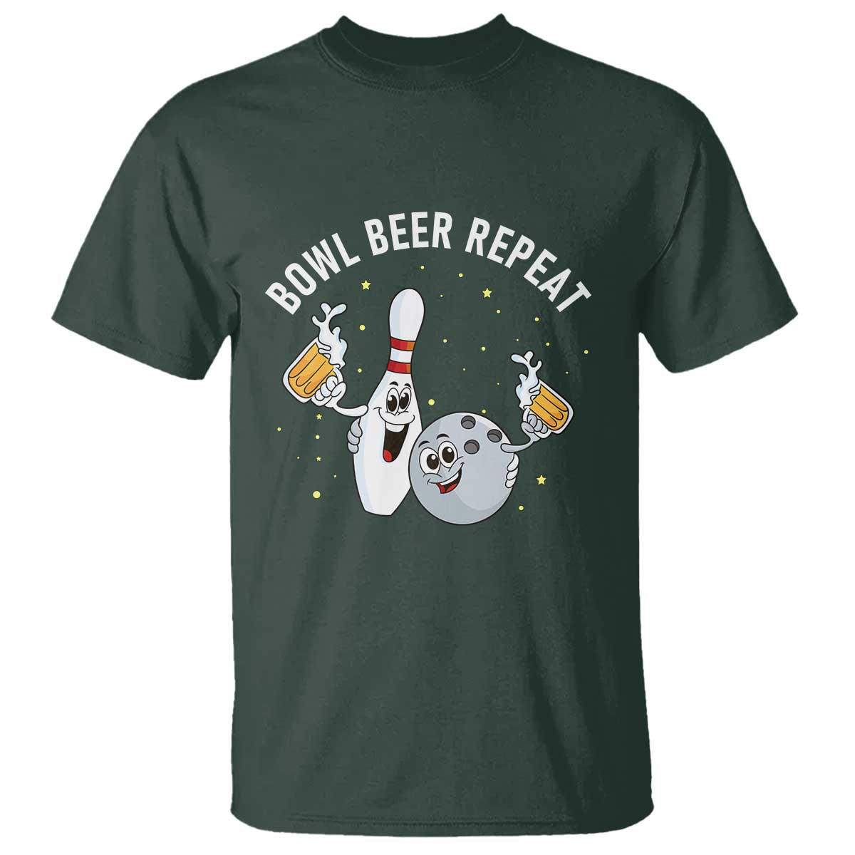 Funny Bowling Beer Lover Gift T Shirt Bowl Beer Repeat TS12 Dark Forest Green Print Your Wear