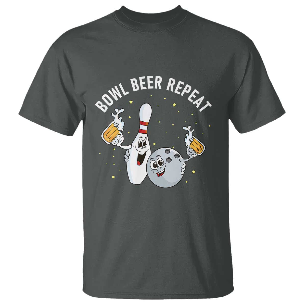 Funny Bowling Beer Lover Gift T Shirt Bowl Beer Repeat TS12 Dark Heather Print Your Wear