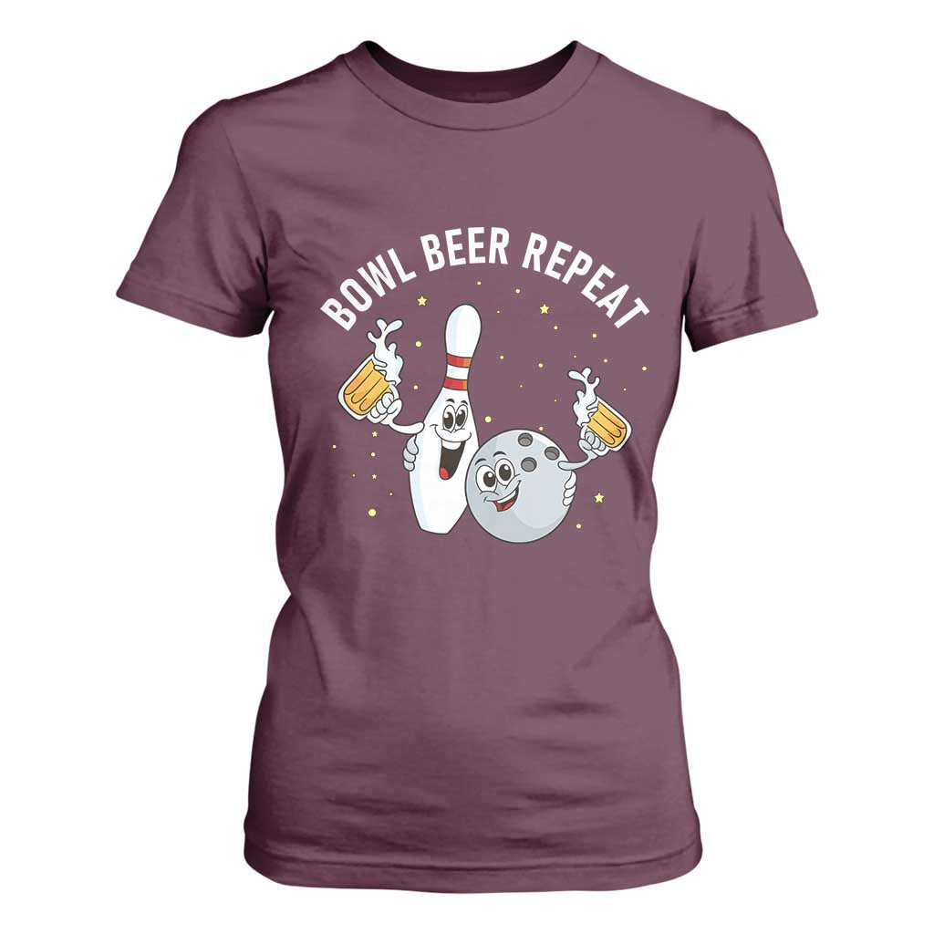 Funny Bowling Beer Lover Gift T Shirt For Women Bowl Beer Repeat TS12 Maroon Print Your Wear