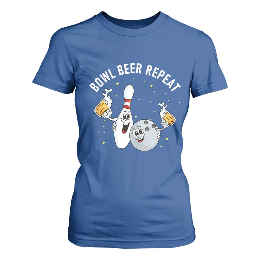 Funny Bowling Beer Lover Gift T Shirt For Women Bowl Beer Repeat TS12 Royal Blue Print Your Wear