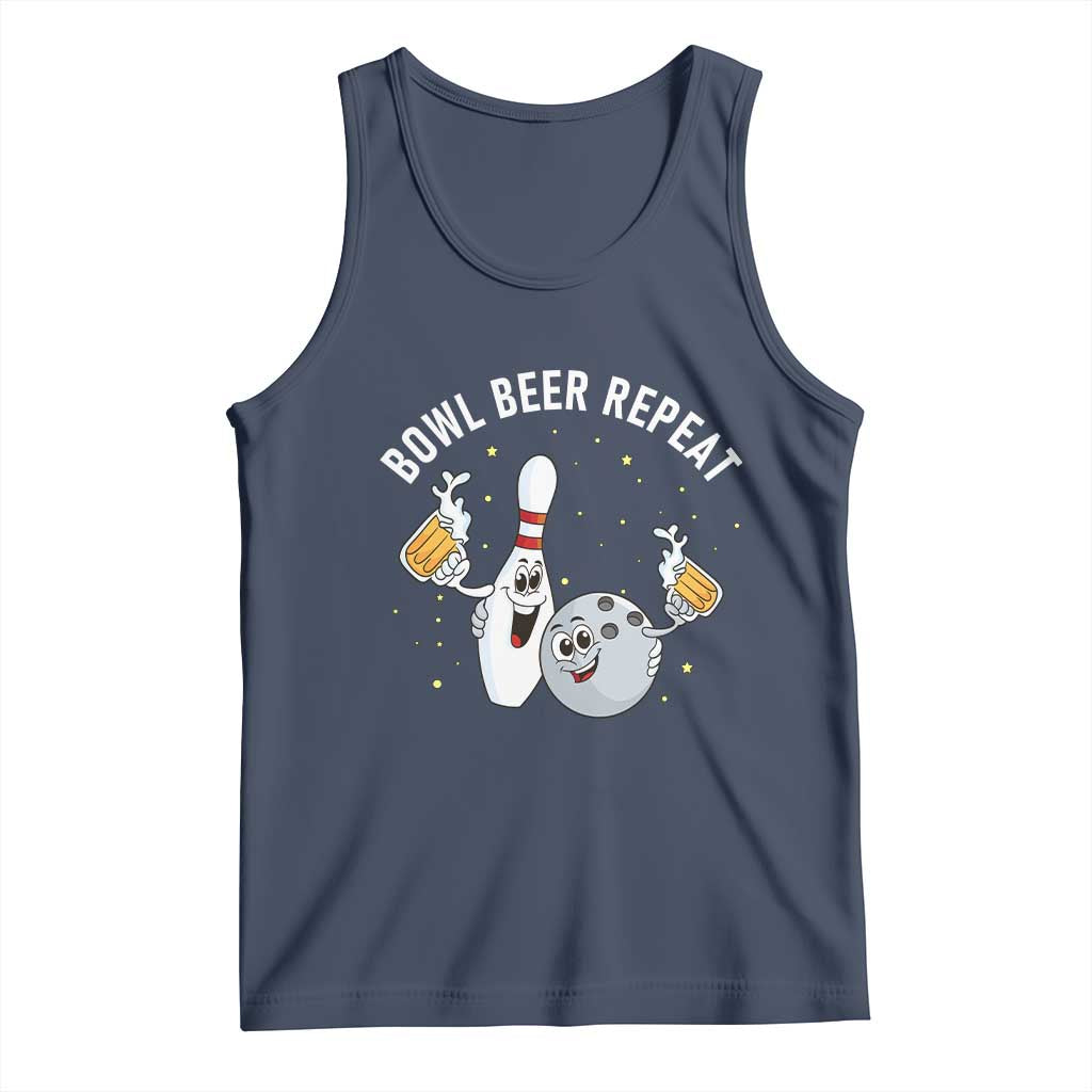 Funny Bowling Beer Lover Gift Tank Top Bowl Beer Repeat TS12 Navy Print Your Wear