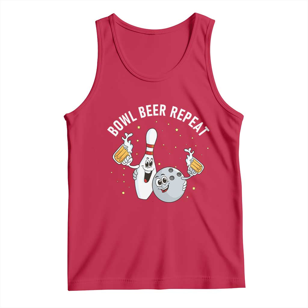 Funny Bowling Beer Lover Gift Tank Top Bowl Beer Repeat TS12 Red Print Your Wear