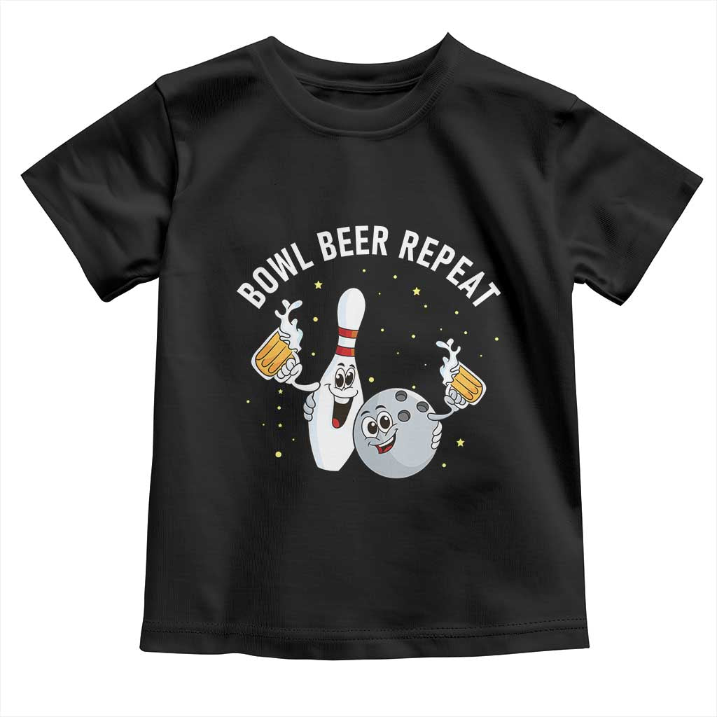 Funny Bowling Beer Lover Gift Toddler T Shirt Bowl Beer Repeat TS12 Black Print Your Wear