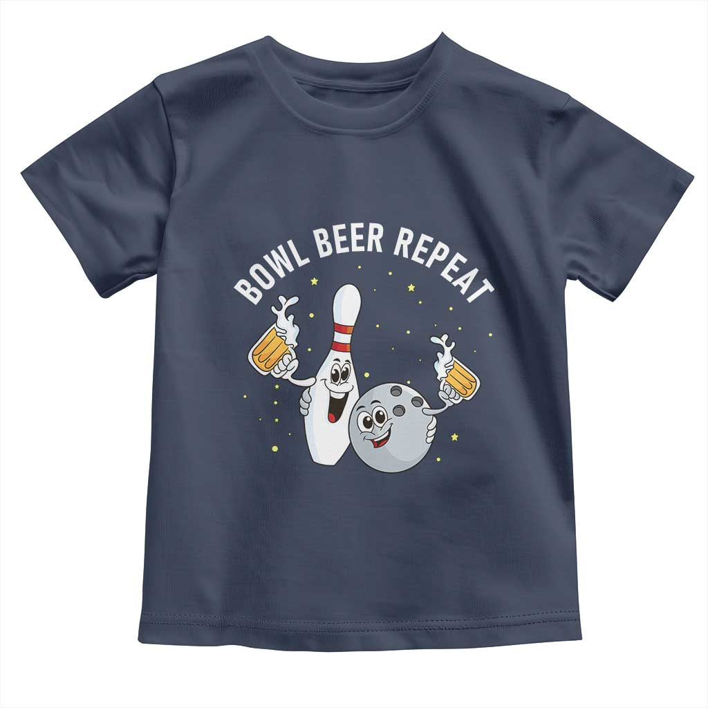 Funny Bowling Beer Lover Gift Toddler T Shirt Bowl Beer Repeat TS12 Navy Print Your Wear