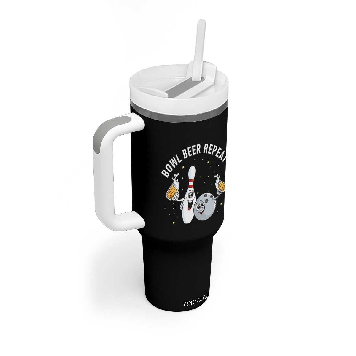 Funny Bowling Beer Lover Gift Tumbler With Handle Bowl Beer Repeat TS12 Print Your Wear