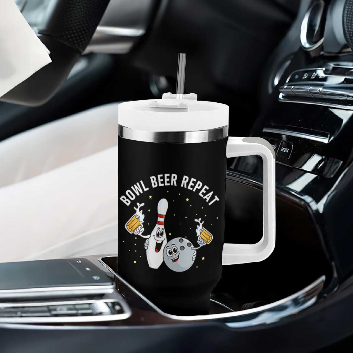 Funny Bowling Beer Lover Gift Tumbler With Handle Bowl Beer Repeat TS12 Print Your Wear
