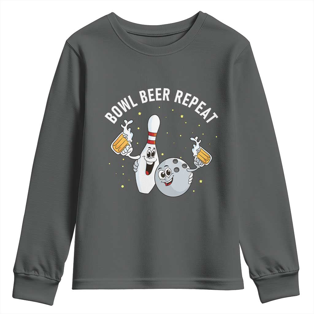 Funny Bowling Beer Lover Gift Youth Sweatshirt Bowl Beer Repeat TS12 Dark Heather Print Your Wear