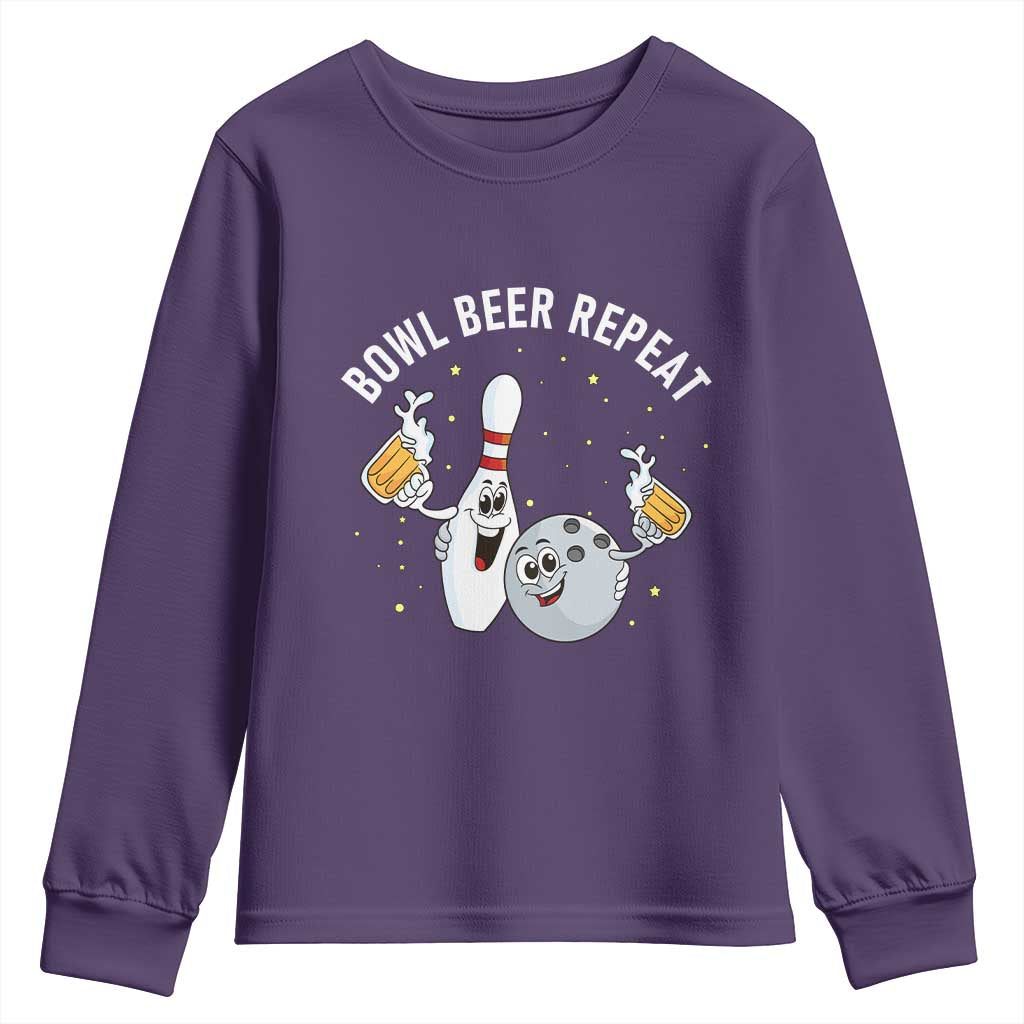 Funny Bowling Beer Lover Gift Youth Sweatshirt Bowl Beer Repeat TS12 Purple Print Your Wear