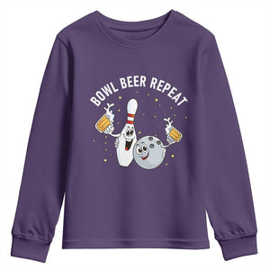 Funny Bowling Beer Lover Gift Youth Sweatshirt Bowl Beer Repeat TS12 Purple Print Your Wear