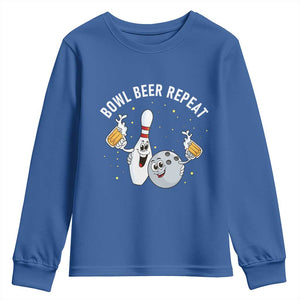 Funny Bowling Beer Lover Gift Youth Sweatshirt Bowl Beer Repeat TS12 Royal Blue Print Your Wear