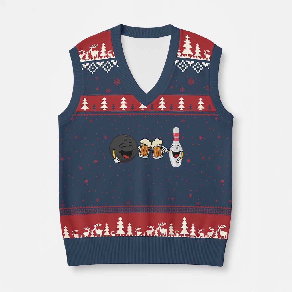 Funny Bowling And Beer Lover Gift V-Neck Knit Sweater Vest TS12 Navy Red Print Your Wear