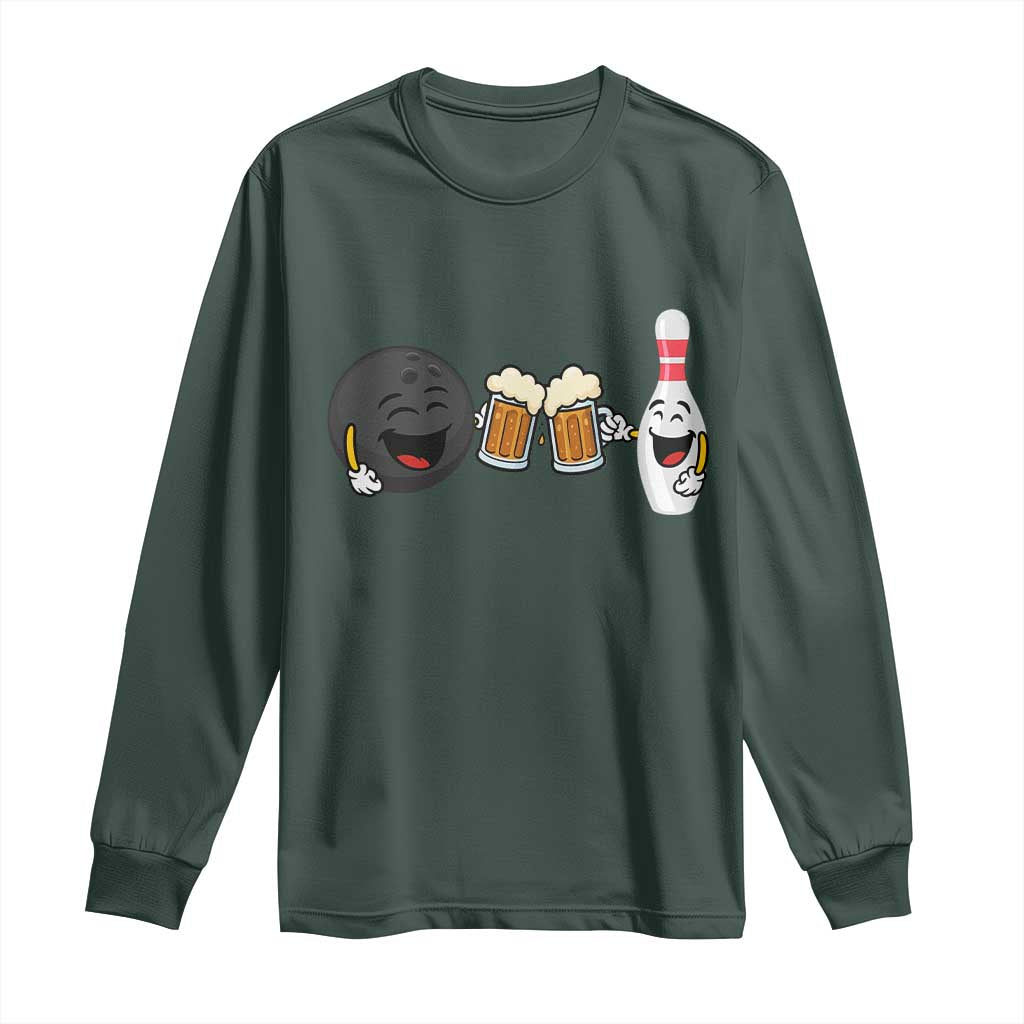 Funny Bowling And Beer Lover Gift Long Sleeve Shirt TS12 Dark Forest Green Print Your Wear