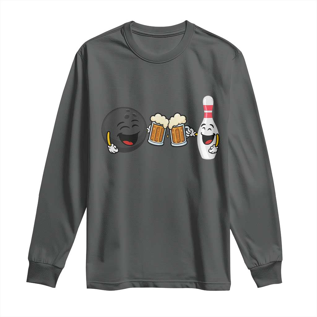Funny Bowling And Beer Lover Gift Long Sleeve Shirt TS12 Dark Heather Print Your Wear