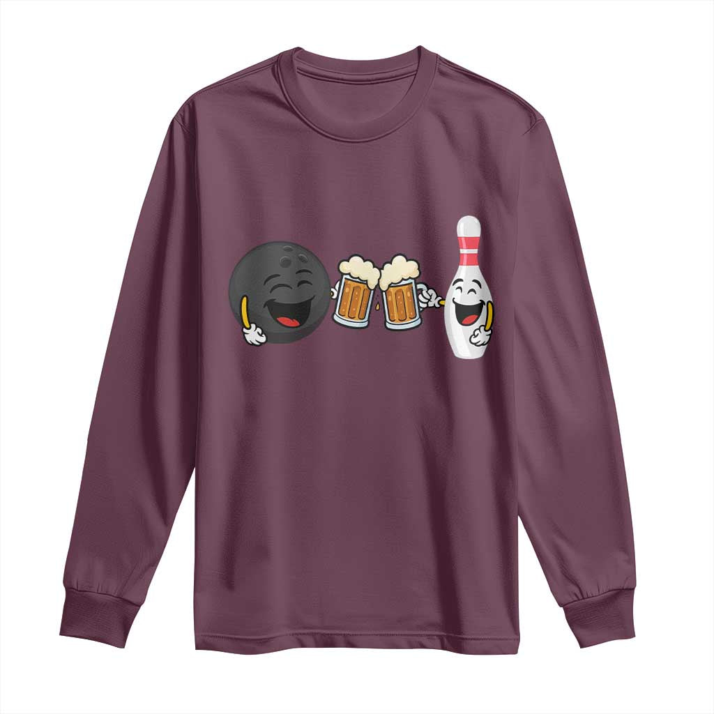 Funny Bowling And Beer Lover Gift Long Sleeve Shirt TS12 Maroon Print Your Wear