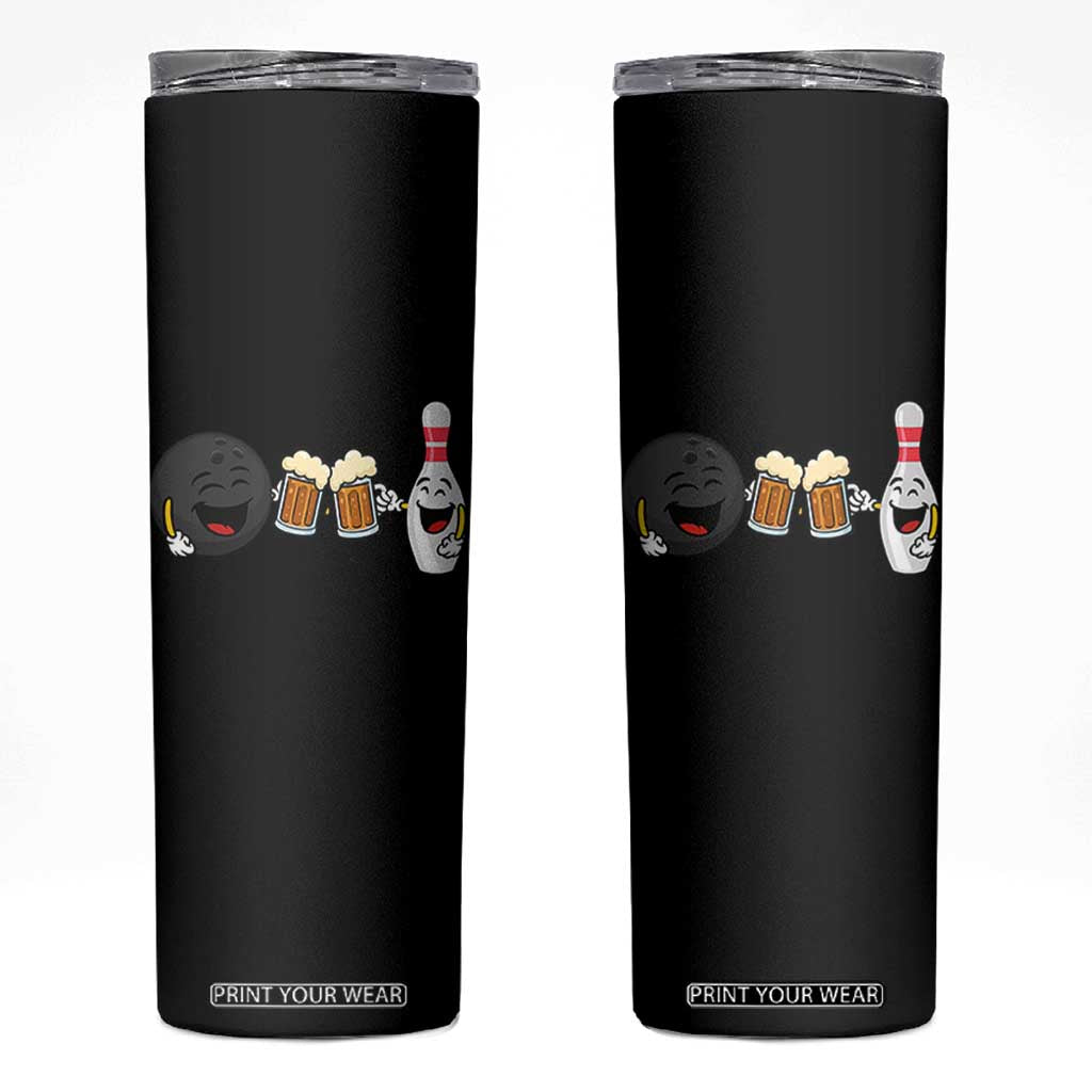 Funny Bowling And Beer Lover Gift Skinny Tumbler TS12 Black Print Your Wear