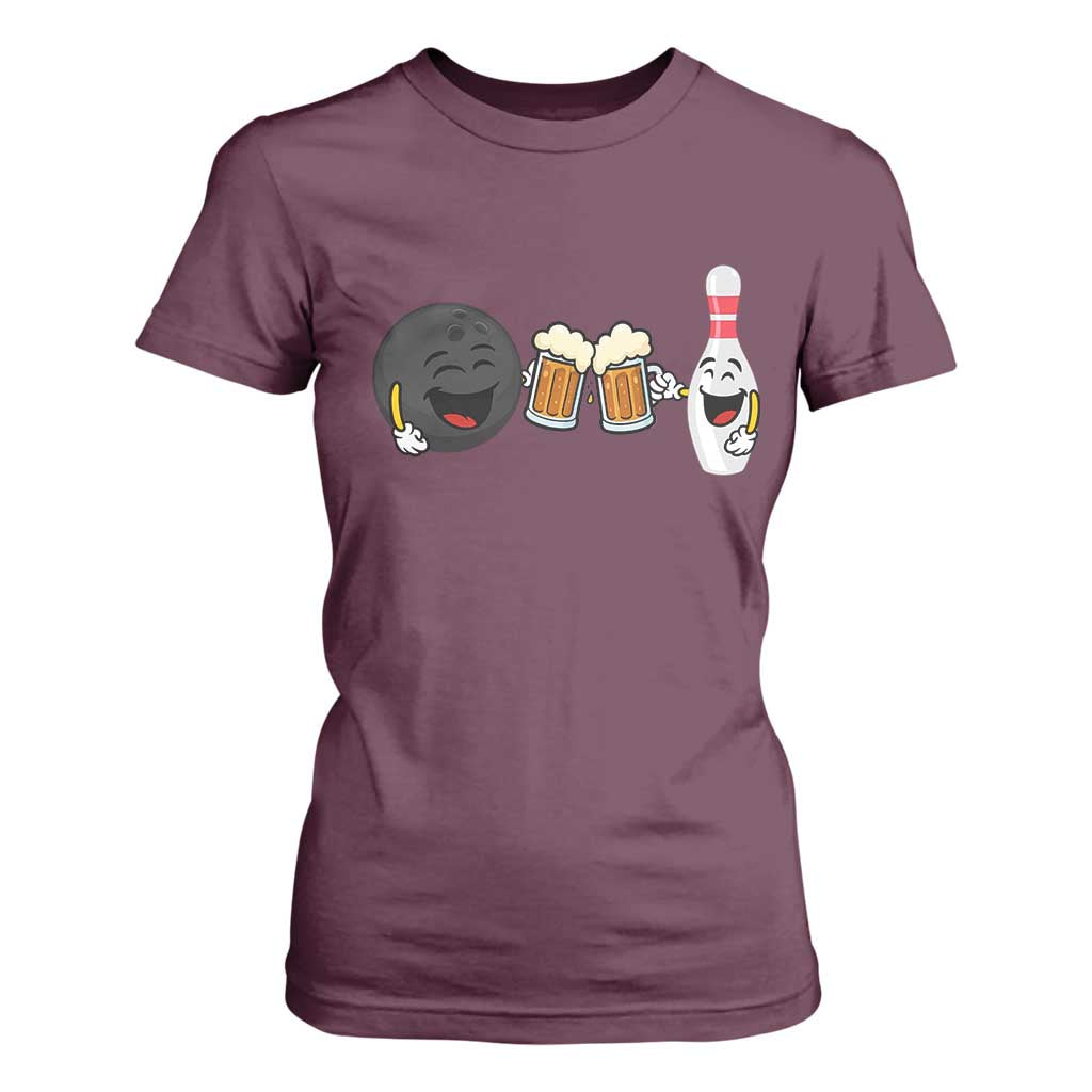 Funny Bowling And Beer Lover Gift T Shirt For Women TS12 Maroon Print Your Wear